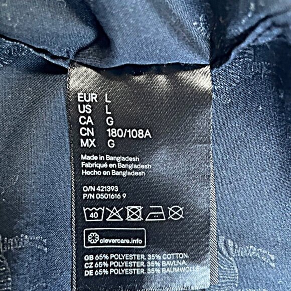 Zebra Pattern Navy H&M Button Down Shirt Size Men's Large Slim Fit‎ - Picture 3 of 4